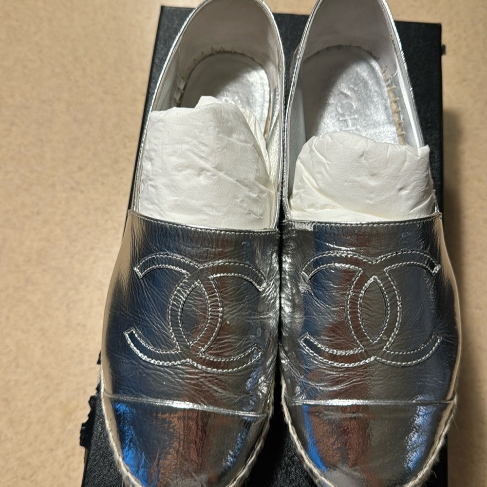 Authentic Silver Chanel Espadrilles size 37